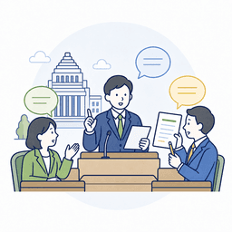 質問や別案を出す野党のイラスト