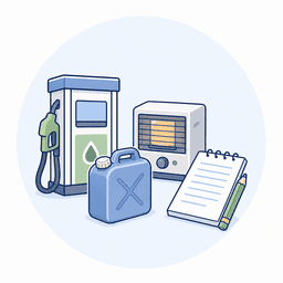 燃料不足を表すガスポンプと書類のイラスト