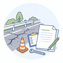 老朽化した道路と書類のイラスト