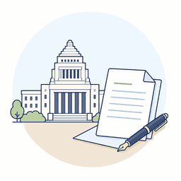 衆議院議員提出法案を表す国会議事堂と書類のイラスト